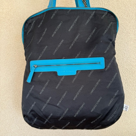 Charles Jourdan Leather Convertible Bag w/trendy guitar style strap in Aqua Blue - Picture 11 of 14